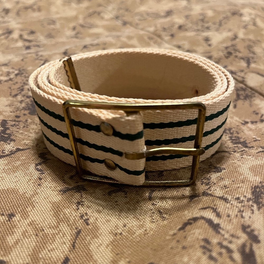 Vintage 70s cream green stripe woven belt XS